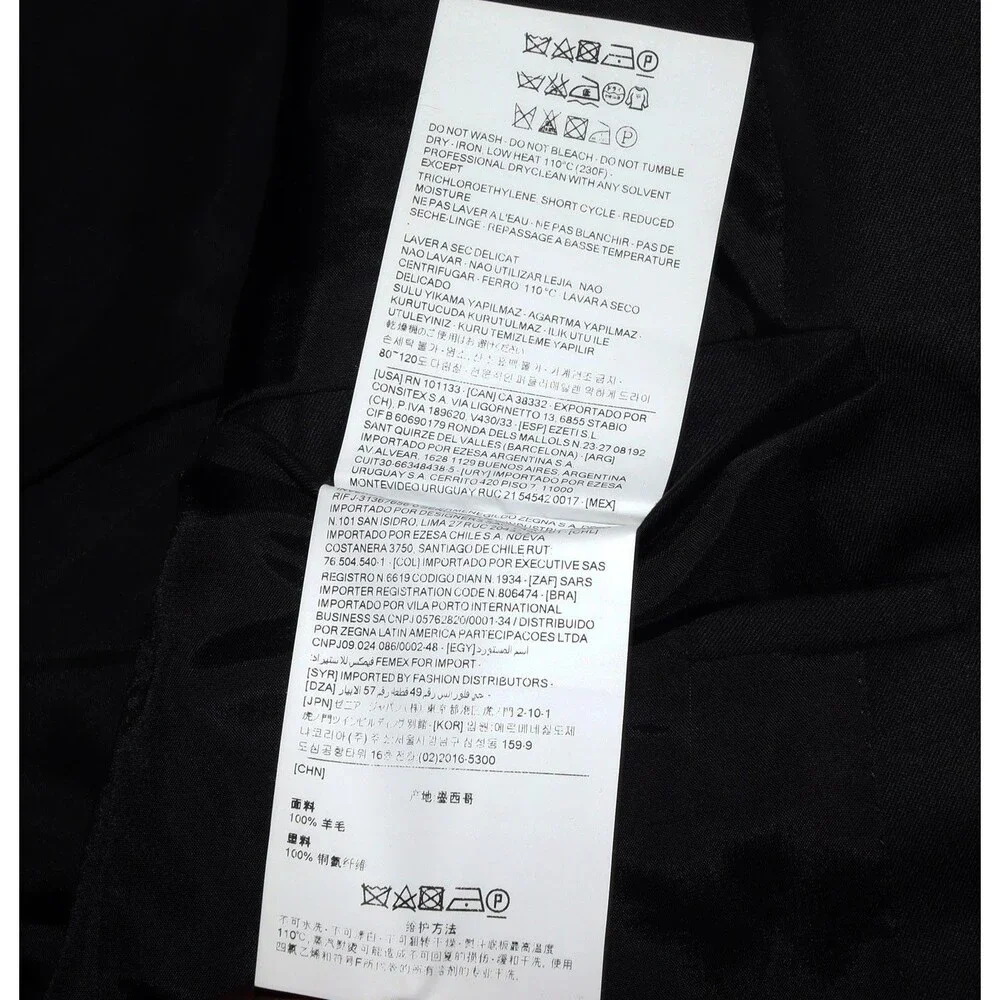 Z Zegna Drop 8 Wool Mens Duel Vent Two Button Double Vent Black Blazer Size 52 R